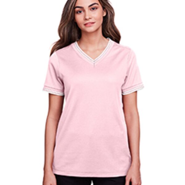 CrownLux Performance® Ladies' Plaited Tipped V-Neck Top Thumbnail